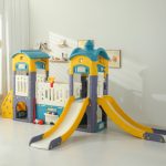 مجمع ألعاب خارجي للأطفال بزحليقتين – رمادي وأسود